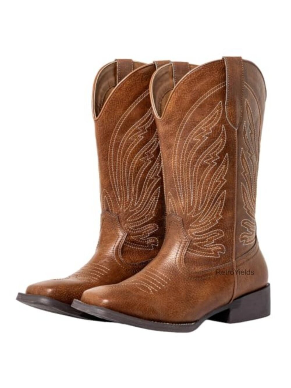 Extra Wide Calf Cowboy Boots Square Toe Block Heel Faux Leather